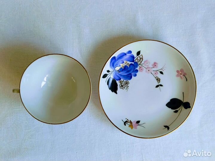 Чашка с блюдцем лфз голубой Роза Наркомпрос