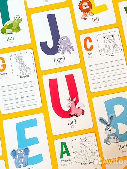 Английский алфавит карточки с прописями