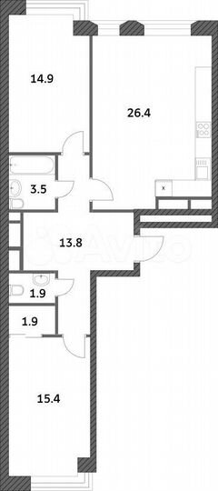 2-к. квартира, 77,7 м², 21/25 эт.
