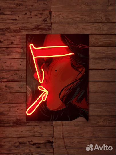 Картина вывеска с неоном 70-50см