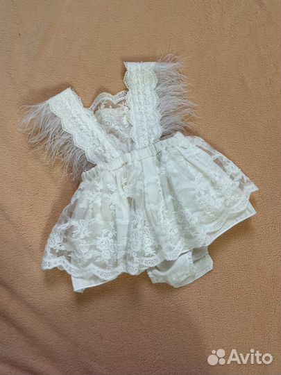 Платье детское для девочки с перьями 1 годик 74 80
