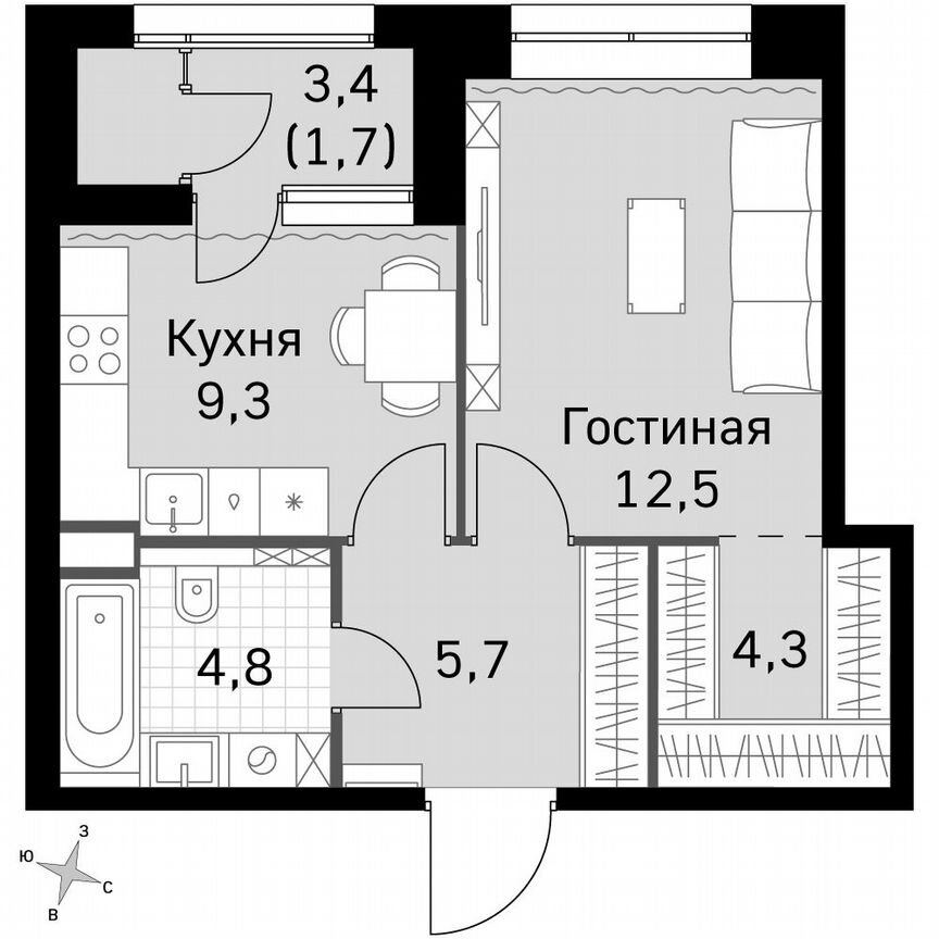 1-к. квартира, 38,4 м², 41/41 эт.