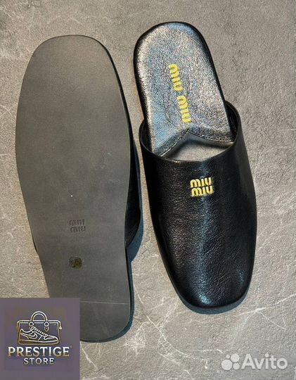 Тапочки Miu Miu кожаные черные, 36 р