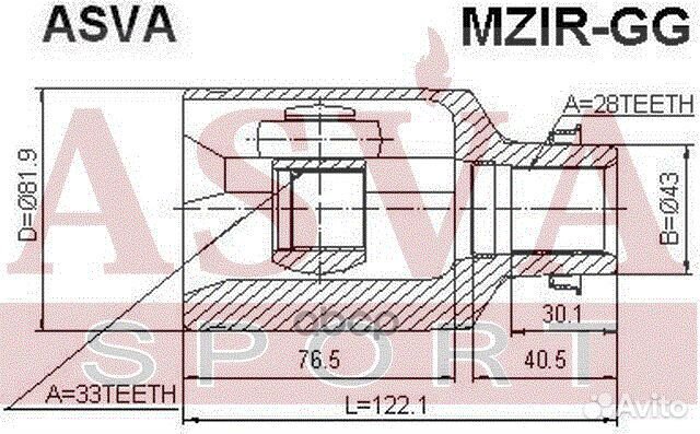 ШРУС mazda 6 GG 02- внутр.прав. mzirgg asva