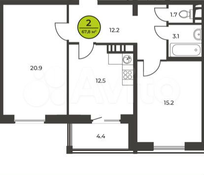 2-к. квартира, 67,4 м², 6/16 эт.