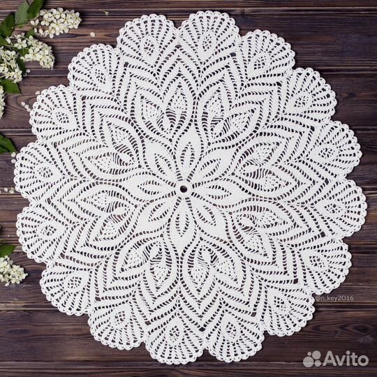 Вязаная ажурная салфетка, круглая, белая, новая