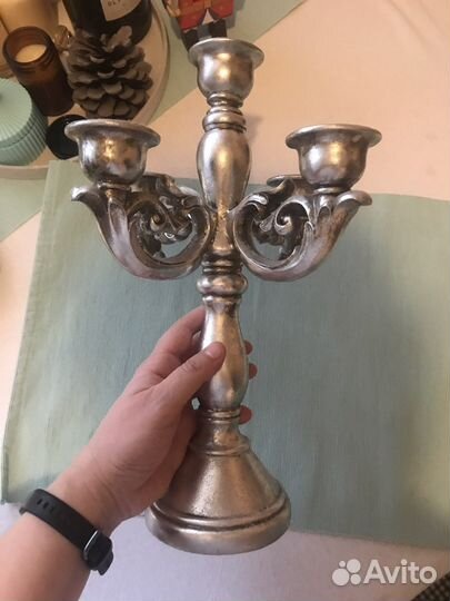 Подсвечник дерево+серебрение