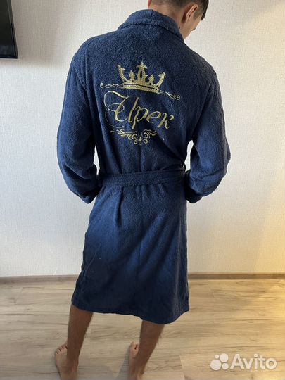 Халат банный мужской именной бархатный