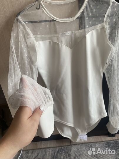 Боди женское белое с длинным рукавом