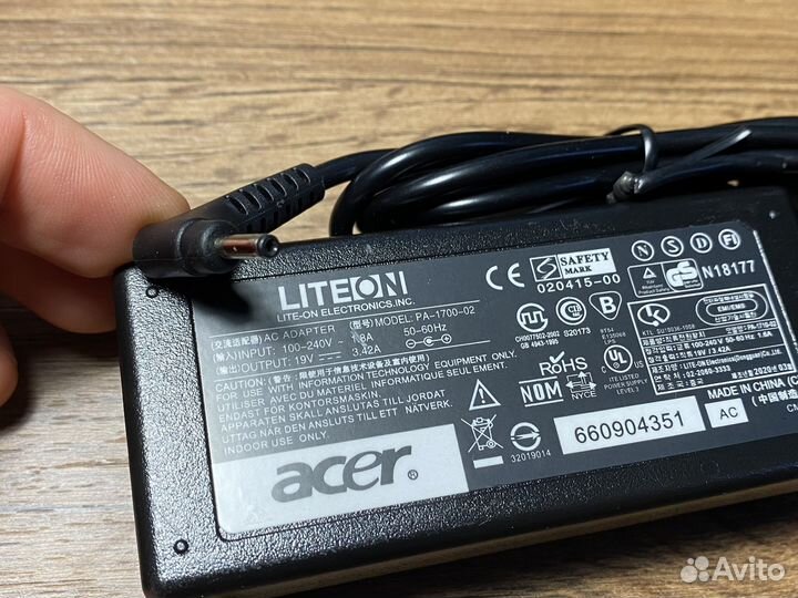 Блок питания для Acer 19V 3.42A 3.0*1.1 65W