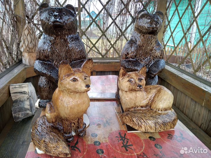 Медведь Лиса из дерева. Цены в тексте