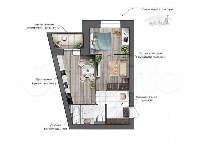 1-к. квартира, 44,6 м², 5/5 эт.