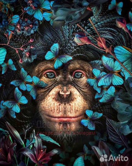 Картина по номерам 40x50 Обезьяна среди цветов и б