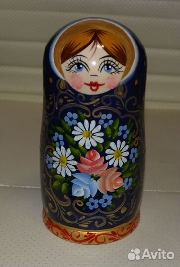 Матрёшка «Полевые цветы» синий платок 5 кукольная