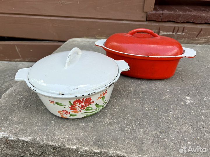 Кастрюли чугунные эмалированные СССР набор посуды