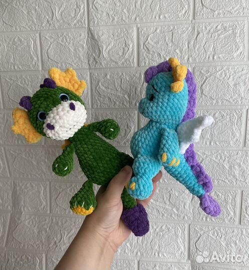 Вязанные игрушки дракон динозавр