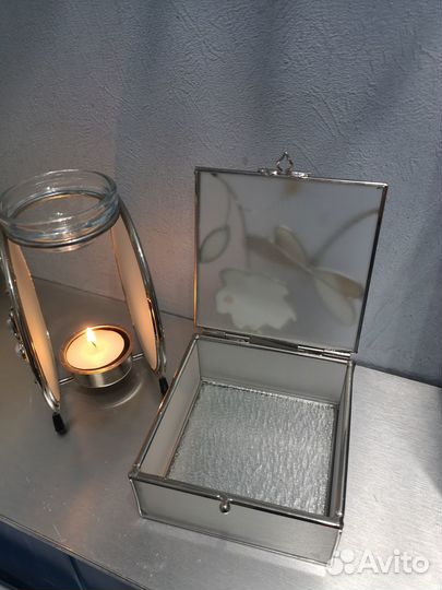 Шкатулка + арома лампа перламутр стекло металл