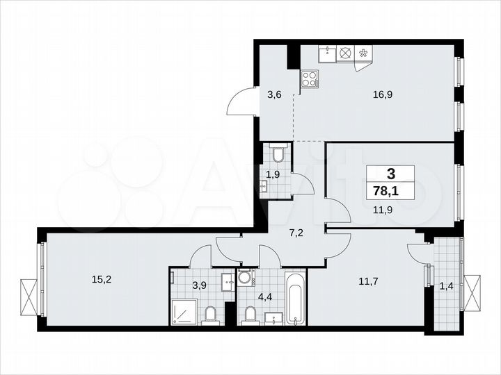 3-к. квартира, 78,1 м², 7/11 эт.