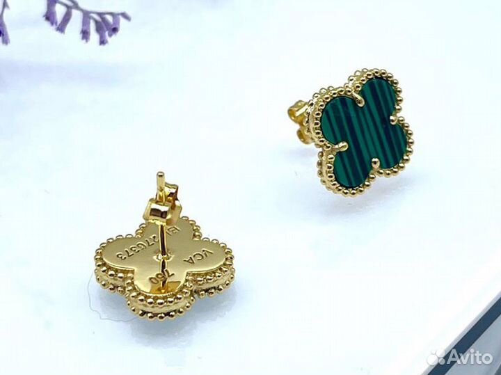 Серьги гвоздики Van cleef (зеленые)