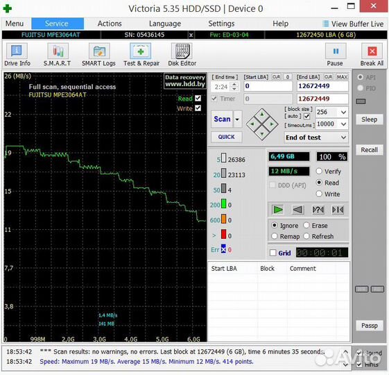 Ретро диск 6.4Gb IDE с тестом поверхности