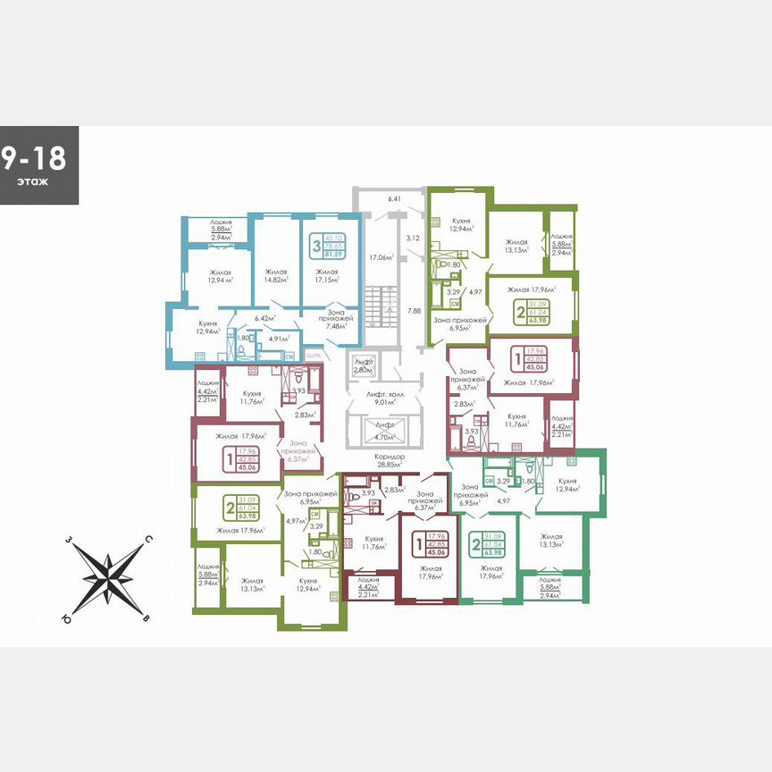1-к. квартира, 45,1 м², 16/19 эт.