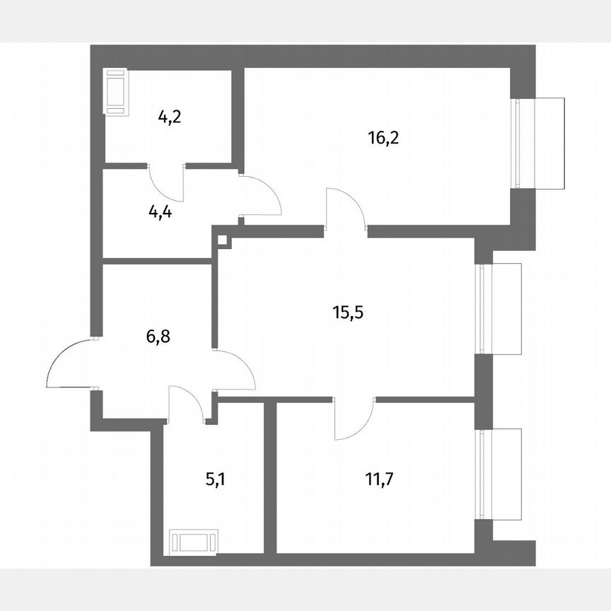 2-к. квартира, 63,9 м², 2/6 эт.