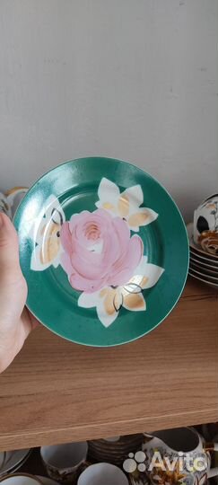 Чайное трио сервиз Розы на зелёном Дулево