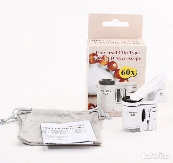 Микроскоп для смартфона на прищепке 60x увеличение