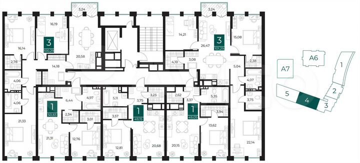 3-к. квартира, 101,3 м², 6/13 эт.
