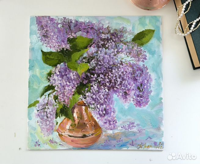 Картина маслом сирень 30*30 см