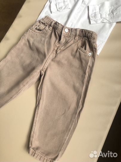 Рубашка белая и твидовые джинсы Zara