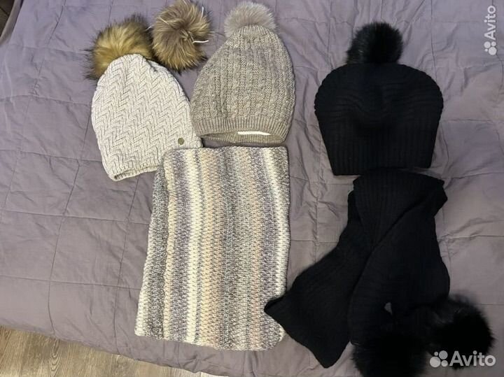 Шапка вязаная зимняя снуд шарф