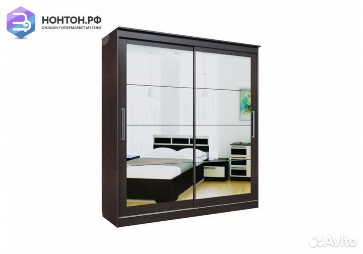 Шкаф-купе №19 с зеркалами Хай-тек дуб венге