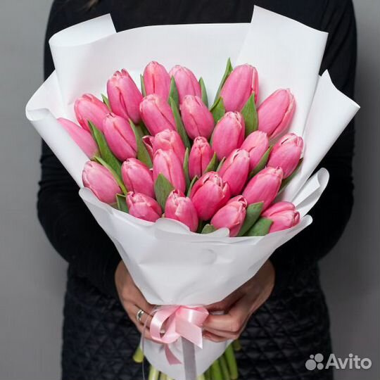 Тюльпаны розовые букет 25 штук к 8 марта в Москве