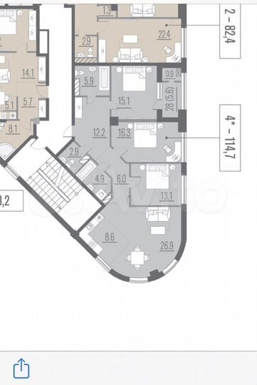 4-к. квартира, 118 м², 2/15 эт.
