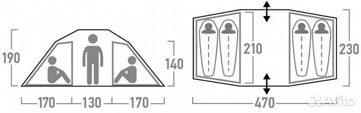 Палатка 4-х местная, размер 470*230*190см