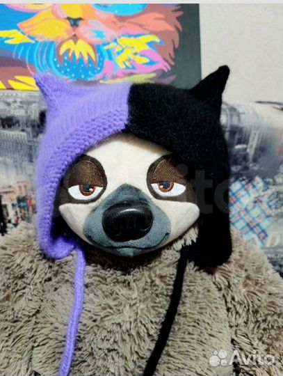 Шапка с ушками вязаная из пуха норки