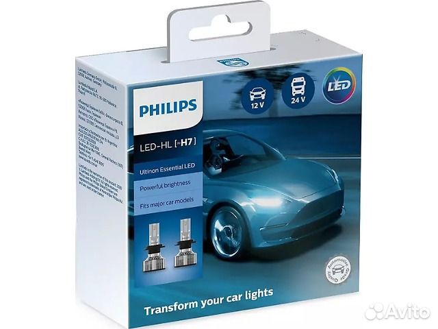 Лампа H7 комплект 2шт, светодиодная philips Ultino