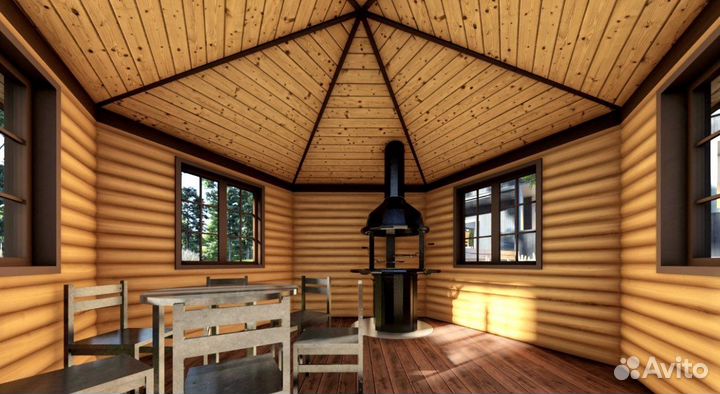 Беседка деревянная остеклённая