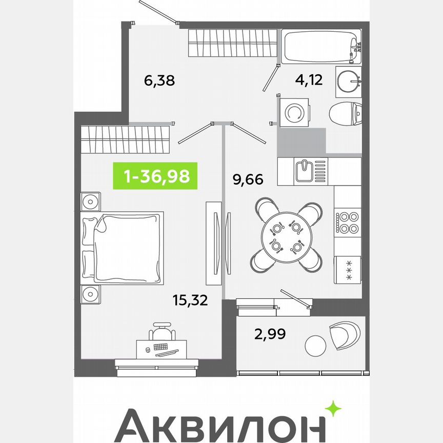 1-к. квартира, 37 м², 3/12 эт.