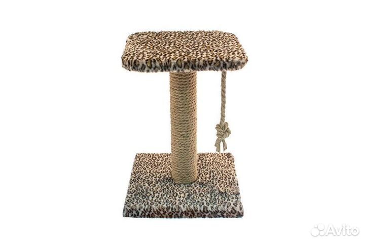 Когтеточка Столбик с полкой/джут/мех узор арт31547