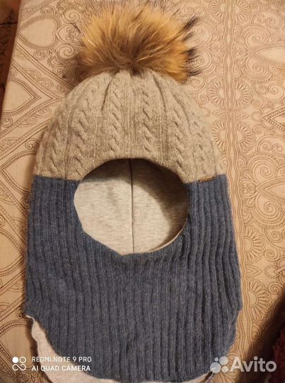 Шапка шлем Котик натуральный помпон