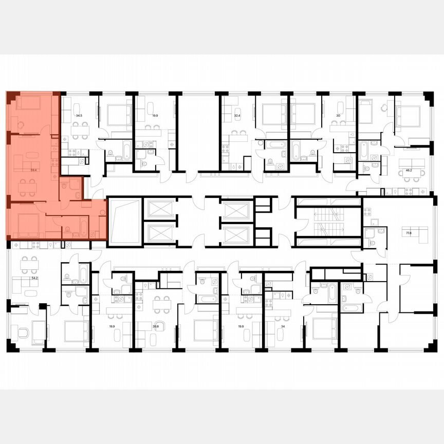 2-к. квартира, 59,4 м², 2/30 эт.