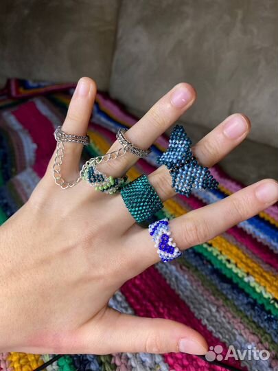 Колье из бисера, кольца из бисера, амигуруми