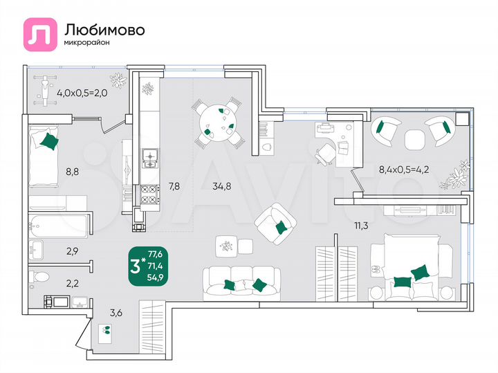 3-к. квартира, 77,6 м², 18/24 эт.