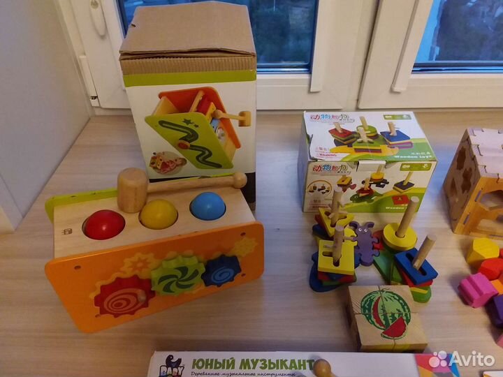 Развивающие эко игрушки деревянные, с коробками