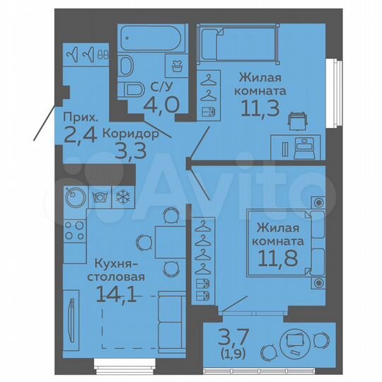 2-к. квартира, 48,8 м², 4/15 эт.