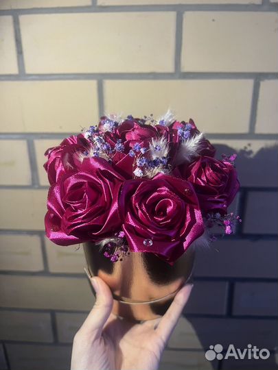 Букет роз из атласных лент