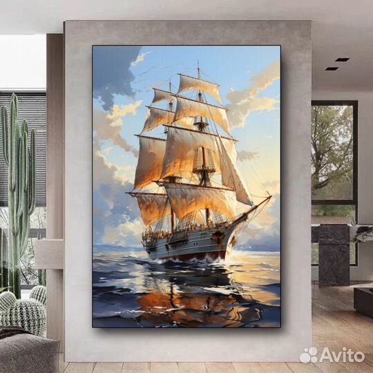 Картина маслом на холсте Корабль с парусами