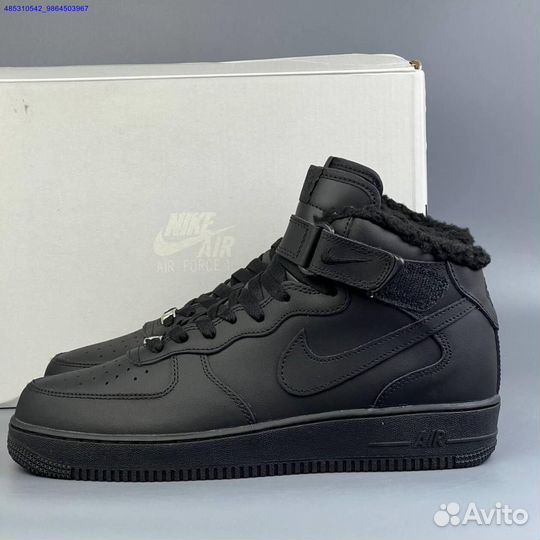 Nike Air Force 1 Black Зима с мехом (Арт.63511)